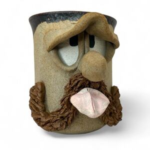 Tongue Out Mustache Funny Faced Ugly Coffee Mug Handmade Studio Art Stoneware